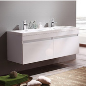  Largo White 56-3/5'' Wide Modern Double Sink Bathroom Cabinet w/ Integrated Sinks