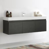  Mezzo 60'' Black Wall Hung Single Sink Modern Bathroom Cabinet w/ Integrated Sink, Overall Dimensions: 59'' W x 18-7/8'' D x 21-5/8'' H
