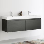  Mezzo 60'' Black Wall Hung Double Sink Modern Bathroom Cabinet w/ Integrated Sink, Overall Dimensions: 59'' W x 18-7/8'' D x 21-5/8'' H