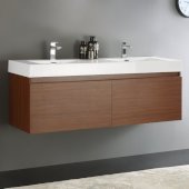  Mezzo 60'' Teak Wall Hung Double Sink Modern Bathroom Cabinet w/ Integrated Sink, Overall Dimensions: 59'' W x 18-7/8'' D x 21-5/8'' H