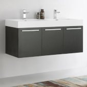  Vista 48'' Black Wall Hung Double Sink Modern Bathroom Cabinet w/ Integrated Sink, Overall Dimensions: 47-5/16'' W x 18-7/8'' D x 21-5/8'' H