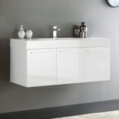  Vista 48'' White Wall Hung Modern Bathroom Cabinet w/ Integrated Sink, Overall Dimensions: 47-5/16'' W x 18-7/8'' D x 21-5/8'' H