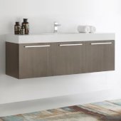  Vista 60'' Gray Oak Wall Hung Single Sink Modern Bathroom Cabinet w/ Integrated Sink, Overall Dimensions: 59'' W x 18-7/8'' D x 21-5/8'' H
