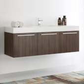  Vista 60'' Walnut Wall Hung Single Sink Modern Bathroom Cabinet w/ Integrated Sink, Overall Dimensions: 59'' W x 18-7/8'' D x 21-5/8'' H
