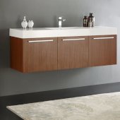  Vista 60'' Teak Wall Hung Single Sink Modern Bathroom Cabinet w/ Integrated Sink, Overall Dimensions: 59'' W x 18-7/8'' D x 21-5/8'' H