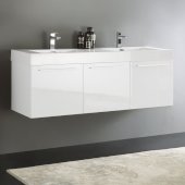  Vista 60'' White Wall Hung Double Sink Modern Bathroom Cabinet w/ Integrated Sink, Overall Dimensions: 59'' W x 18-7/8'' D x 21-5/8'' H