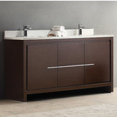  Allier 60'' Wide Wenge Brown Modern Double Sink Bathroom Cabinet w/ Top & Sinks