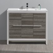  Allier Rio 40'' Ash Gray Modern Bathroom Cabinet w/ Sink, Cabinet Base: 39.38'' W x 18-1/2'' D x 33-1/2'' H, Sink: 19-1/4'' W x 11.25'' D x 5-1/4'' H