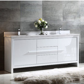  Allier 72'' Wide White Modern Double Sink Bathroom Cabinet w/ Top & Sinks