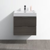  Valencia 24'' Gray Oak Wall Hung Modern Bathroom Vanity, Vanity Base: 24'' W x 19'' D x 23-1/5'' H, Sink: 20-5/16'' W x 12-7/8'' D x 3-7/8'' H