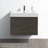  Valencia 30'' Gray Oak Wall Hung Modern Bathroom Vanity, Vanity Base: 30'' W x 19'' D x 23-11/16'' H, Sink: 21-7/8'' W x 12-1/2'' D x 4-4/5'' H