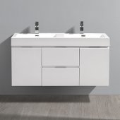  Valencia 48'' Glossy White Wall Hung Double Sink Modern Bathroom Vanity, Vanity Base: 48'' W x 19'' D x 23-11/16'' H, Sink: 19-11/16'' W x 12-5/16'' D x 4-4/5'' H