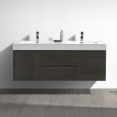  Valencia 60'' Gray Oak Wall Hung Double Sink Modern Bathroom Vanity, Vanity Base: 60'' W x 19'' D x 23-11/16'' H, Sink: 19-11/16'' W x 12-5/16'' D x 4-4/5'' H
