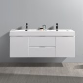  Valencia 60'' Glossy White Wall Hung Double Sink Modern Bathroom Vanity, Vanity Base: 60'' W x 19'' D x 23-11/16'' H, Sink: 19-11/16'' W x 12-5/16'' D x 4-4/5'' H