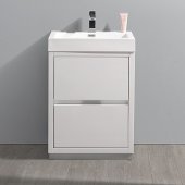  Valencia 24'' Glossy White Free Standing Modern Bathroom Vanity, Vanity Base: 24'' W x 19'' D x 33-1/2'' H, Sink: 20-5/16'' W x 12-7/8'' D x 24'' H
