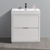  Valencia 30'' Glossy White Free Standing Modern Bathroom Vanity, Vanity Base: 30'' W x 19'' D x 34'', Sink: 21-7/8'' W x 12-1/2'' D x 4-4/5'' H