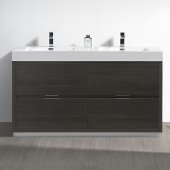  Valencia 60'' Gray Oak Free Standing Double Sink Modern Bathroom Vanity, Vanity Base: 60'' W x 19'' D x 34'' H, Sink: 19-11/16'' W x 12-5/16'' D x 4-4/5'' H
