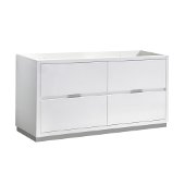  Valencia 60'' Glossy White Free Standing Double Sink Modern Bathroom Cabinet , Vanity Base: 60'' W x 19'' D x 30'' H