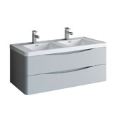  Tuscany 48'' Wall Hung Double Bathroom Vanity Cabinet with Integrated Sinks in Glossy Gray Finish, 47-3/10'' W x 18-9/10'' D x 19-7/10'' H