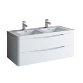  Tuscany 48'' Wall Hung Double Bathroom Vanity Cabinet with Integrated Sinks in Glossy White Finish, 47-3/10'' W x 18-9/10'' D x 19-7/10'' H