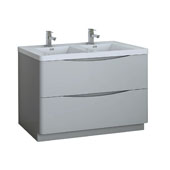  Tuscany 48'' Freestanding Double Bathroom Vanity Cabinet with Integrated Sinks in Glossy Gray Finish, 47-3/10'' W x 18-9/10'' D x 33-1/2'' H