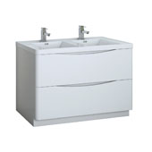  Tuscany 48'' Freestanding Double Bathroom Vanity Cabinet with Integrated Sinks in Glossy White Finish, 47-3/10'' W x 18-9/10'' D x 33-1/2'' H