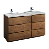  Lazzaro 60'' Freestanding Partitioned Double Bathroom Vanity Cabinet with Integrated Sinks in Rosewood Finish, 59-3/10'' W x 18-1/2'' D x 35-2/5'' H