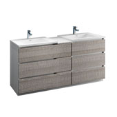  Lazzaro 72'' Freestanding Partitioned Double Bathroom Vanity Cabinet with Integrated Sinks in Glossy Ash Gray Finish, 71-1/10'' W x 18-1/2'' D x 35-2/5'' H
