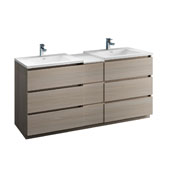  Lazzaro 72'' Freestanding Partitioned Double Bathroom Vanity Cabinet with Integrated Sinks in Gray Wood Finish, 71-1/10'' W x 18-1/2'' D x 35-2/5'' H