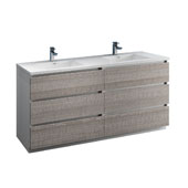 Lazzaro 72'' Freestanding Double Bathroom Vanity Cabinet with Integrated Sinks in Glossy Ash Gray Finish, 71-1/10'' W x 18-1/2'' D x 35-2/5'' H