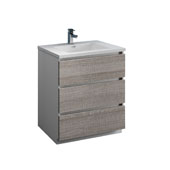  Lazzaro 30'' Freestanding Single Bathroom Vanity Cabinet with Integrated Sink in Glossy Ash Gray Finish, 29-7/10'' W x 18-1/2'' D x 35-2/5'' H