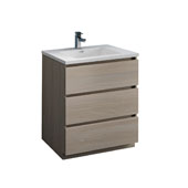  Lazzaro 30'' Freestanding Single Bathroom Vanity Cabinet with Integrated Sink in Gray Wood Finish, 29-7/10'' W x 18-1/2'' D x 35-2/5'' H