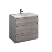  Lazzaro 36'' Freestanding Single Bathroom Vanity Cabinet with Integrated Sink in Glossy Ash Gray Finish, 35-7/10'' W x 18-1/2'' D x 35-2/5'' H