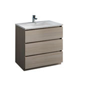  Lazzaro 36'' Freestanding Single Bathroom Vanity Cabinet with Integrated Sink in Gray Wood Finish, 35-7/10'' W x 18-1/2'' D x 35-2/5'' H