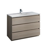  Lazzaro 48'' Freestanding Single Modern Bathroom Vanity Cabinet with Integrated Sink in Gray Wood, 47-1/2'' W x 18-1/2'' D x 35-2/5'' H