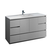  Lazzaro 60'' Freestanding Single Bathroom Vanity Cabinet with Integrated Sink in Gray Finish, 59-3/10'' W x 18-1/2'' D x 35-2/5'' H
