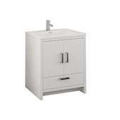  Imperia 30'' Freestanding Single Bathroom Cabinet with Integrated Sink in Glossy White Finish, 29-7/10'' W x 18-1/2'' D x 35-2/5'' H