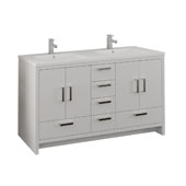  Imperia 60'' Freestanding Double Bathroom Vanity Cabinet with Integrated Sinks in Glossy White Finish, 59-3/10'' W x 18-1/2'' D x 35-2/5'' H