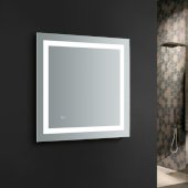  Santo 30'' Wide x 30'' Tall Bathroom Mirror, LED Lighting and Defogger, 30'' W x 1-1/4'' D x 30'' H