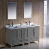  Oxford 60'' Gray Traditional Double Sink Bathroom Vanity Set Set with Mirror and Faucets, 60'' W x 20-3/8'' D x 34-3/4'' H