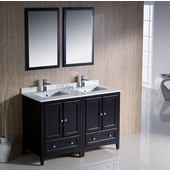  Oxford 48'' Espresso Traditional Double Sink Bathroom Vanity Set, Dimensions of Vanity: 48'' W x 20-3/8'' D x 34-3/4'' H