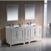  Oxford 72'' Antique White Traditional Double Sink Bathroom Vanity Set with Mirror and Faucets, Dimensions of Vanity: 72'' W x 20-3/8'' D x 34-3/4'' H