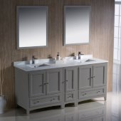  Oxford 72'' Gray Traditional Double Sink Bathroom Vanity Set with Mirror and Faucets, 72'' W x 20-3/8'' D x 34-3/4'' H