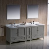  Oxford 84'' Gray Traditional Double Sink Bathroom Vanity Set with Mirrors and Faucets, 84'' W x 20-3/8'' D x 34-3/4'' H