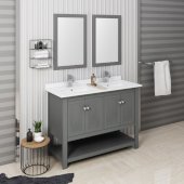  Manchester Regal 48'' Gray Wood Veneer Traditional Double Sink Bathroom Vanity Set w/ Mirrors, Vanity: 48'' W x 20-2/5'' D x 34-4/5'' H