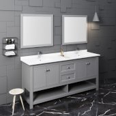  Manchester 72'' Gray Traditional Double Sink Bathroom Vanity Set w/ Mirrors, Vanity: 72'' W x 20-2/5'' D x 34-4/5'' H