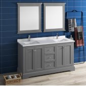  Windsor 60'' Gray Textured Traditional Double Sink Bathroom Vanity Set w/ Mirrors, Base Cabinet: 60'' W x 20-3/8'' D x 34-5/16'' H