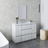  Formosa 48'' Floor Standing Modern Bathroom Vanity Set in w/ Mirror in Rustic White Finish, Base Cabinet: 48'' W x 20-3/8'' D x 34-7/8'' H