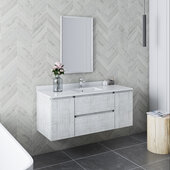  Formosa 48'' Wall Hung Modern Bathroom Vanity Set w/ Mirror in Rustic White Finish, Base Cabinet: 48'' W x 20-3/8'' D x 20-5/16'' H