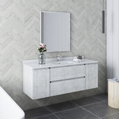  Formosa 54'' Wall Hung Modern Bathroom Vanity Set w/ Mirror in Rustic White Finish, Base Cabinet: 54'' W x 20-3/8'' D x 20-5/16'' H